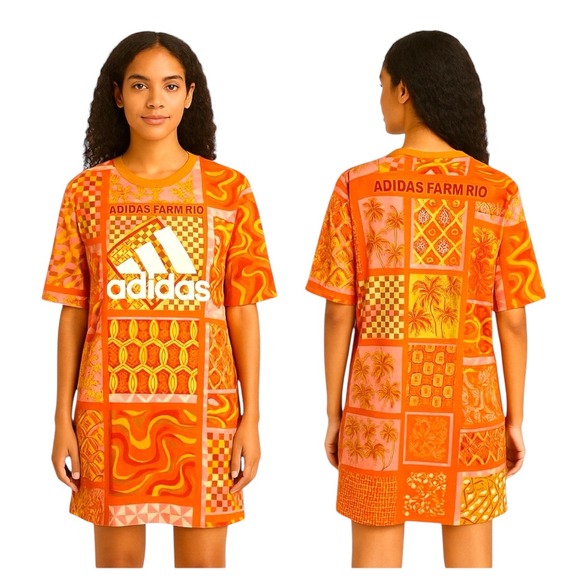 Adidas x Farm Rio Solar Kaleidoscope Pineapple Floral Print Medium T Shirt Dress - Picture 1 of 6